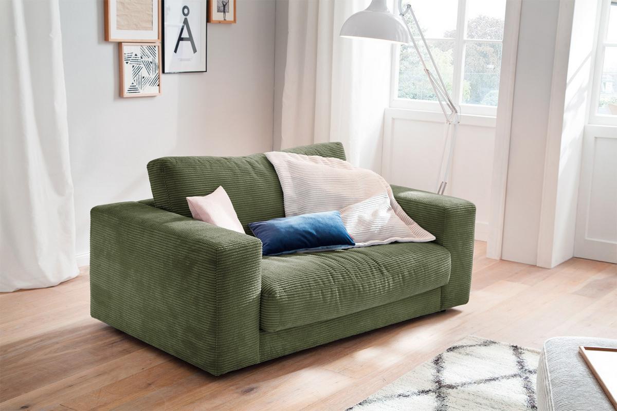 LOVESEAT MADELINE Grün Cord - Schwarz/Olivgrün, Kunststoff/Textil (170/86/127cm) - KAWOLA