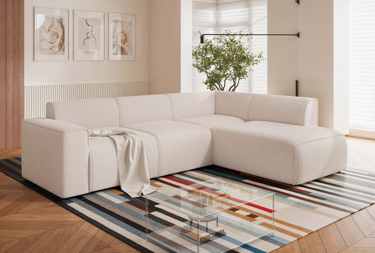 ECKSOFA ZAVO Rechts Feiner Mischstoff in Creme - Creme, Kunststoff/Textil (310/218cm) - Idohome