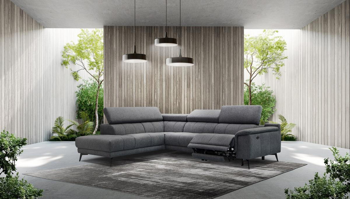 ECKSOFA FIERO 5-Sitzer mit 1 Relaxfunktion, dunkelgrau - Dunkelgrau, Holzwerkstoff/Textil (228/290cm) - Wozimo