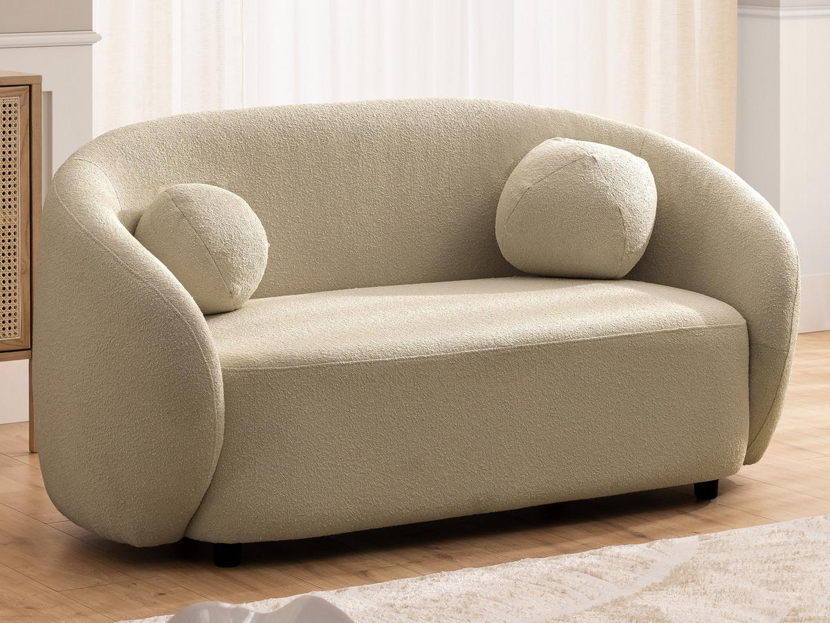 2-SITZER-SOFA Roundi Beige Bouclé - Beige/Schwarz, Holz/Kunststoff (150/76/80cm) - S-Style Möbel