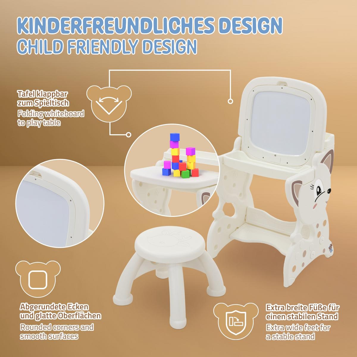 KINDER MALTISCH Weiß mit Hocker - Weiß, Kunststoff (41/76/45cm) - Joyz