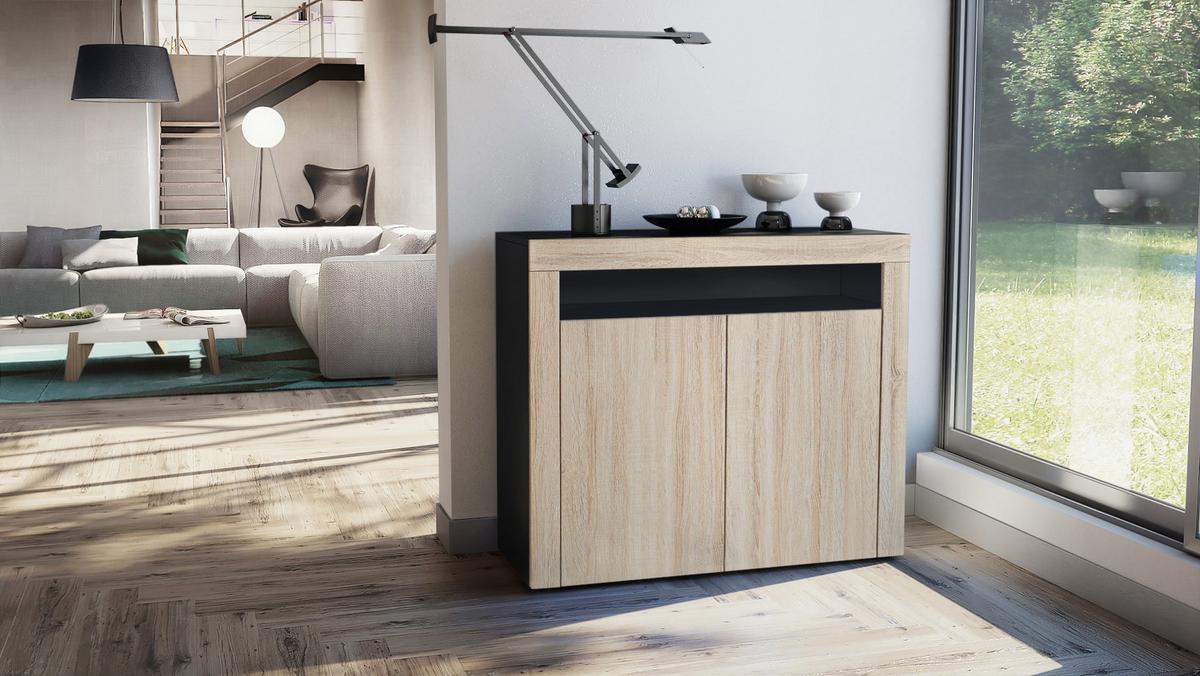 KOMMODE Valencia Eiche sägerau / Eiche sägerau - Ecru, Holzwerkstoff (108/92/40cm) - Vladon