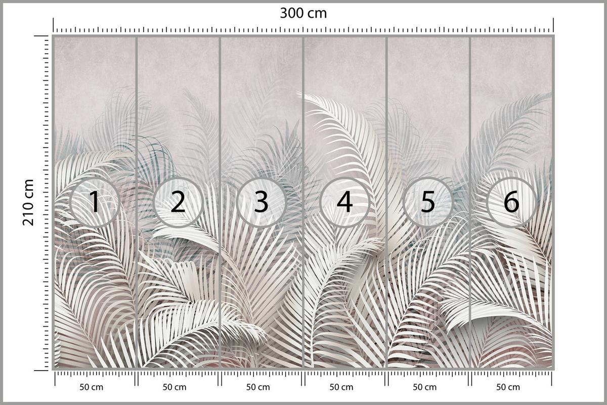 FOTOTAPETE für Schlafzimmer Tropische Blätter Palmenblätter Delikat 300x210 - Beige/Braun, Papier (300/210cm) - Muralo