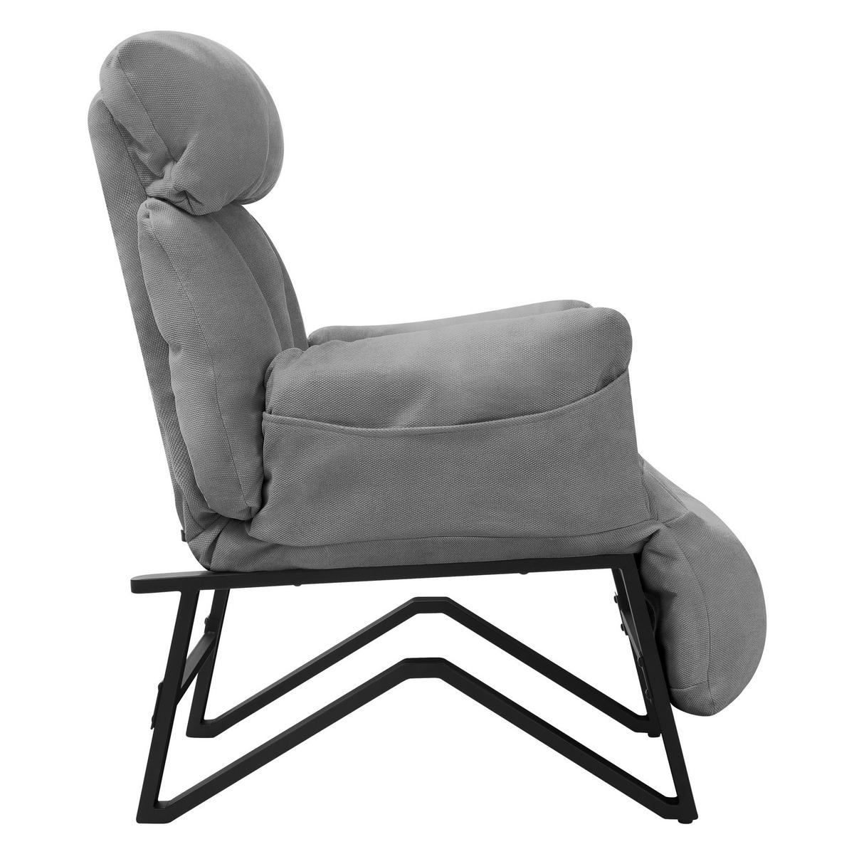 SESSEL mit Liegefunktion Grau Leinenbezug Relaxsessel verstellbar für Wohnzimmer - Schwarz/Grau, Textil/Metall (85/102/82cm) - ML-DESIGN