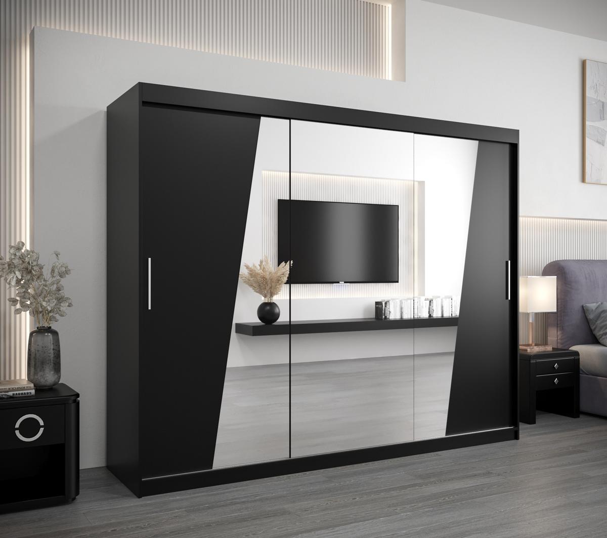 SCHWEBETÜRENSCHRANK 200/250/62 3-türig - Silberfarben/Schwarz, Holz/Kunststoff (250/200/62cm) - MÖBEL KRYSPOL