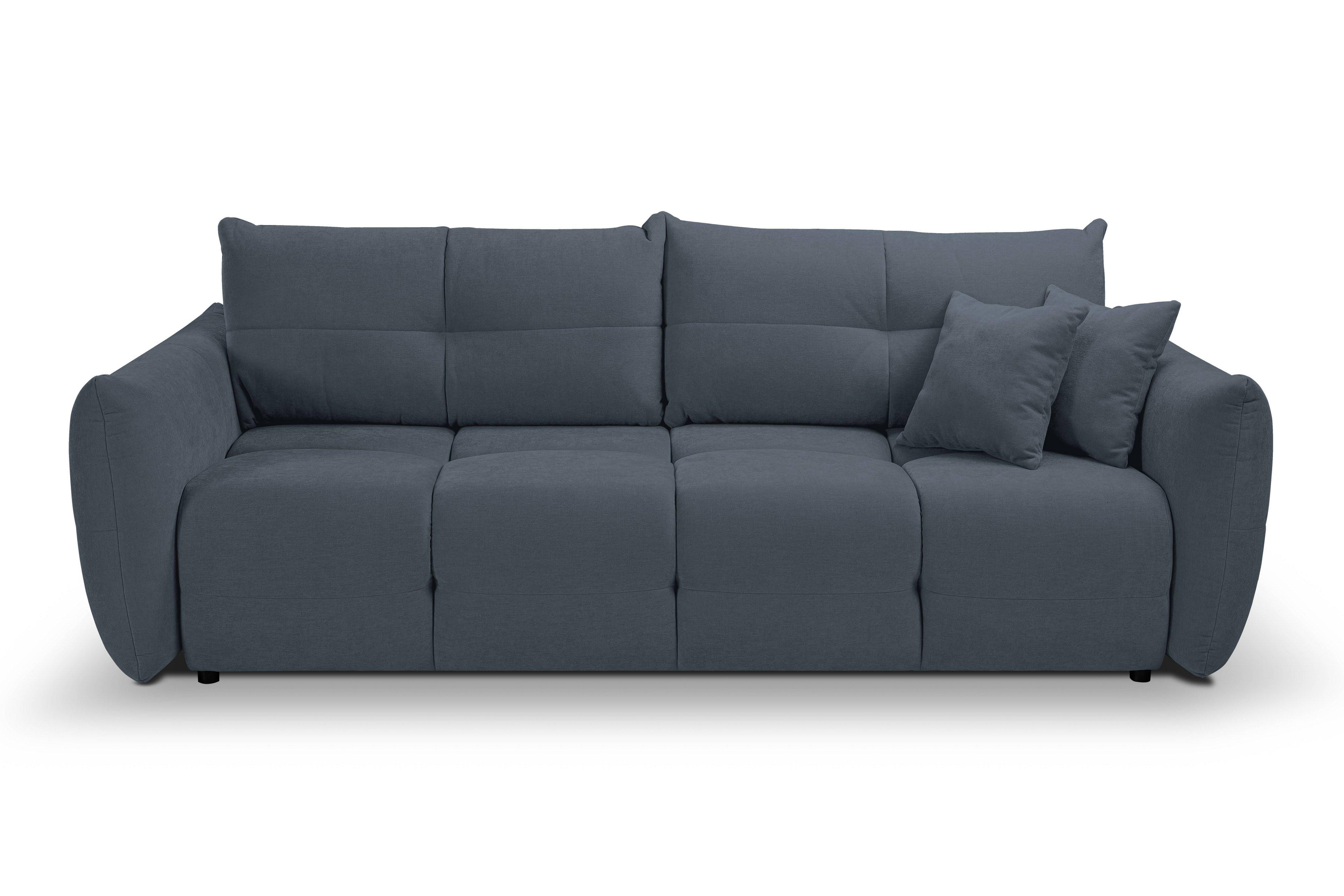 BETTSOFA MODA Blau Chenille-Stoff mit Schlaffunktion - Blau, Holz (245/86/110cm) - MASSENO