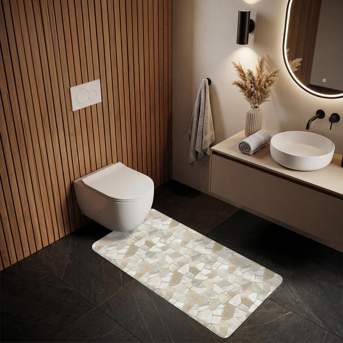 BADEMATTE Mosaik - Steine - Beige 60x120 cm - Beige/Creme, Textil (60/120cm) - OnlyWow
