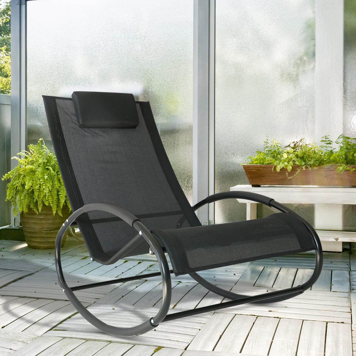 SCHAUKELLIEGE mit Kopfkissen, Texteline + Metall, 105 x 62 x 88 cm, Schwarz - Schwarz, Metall (62/88/105cm) - Outsunny