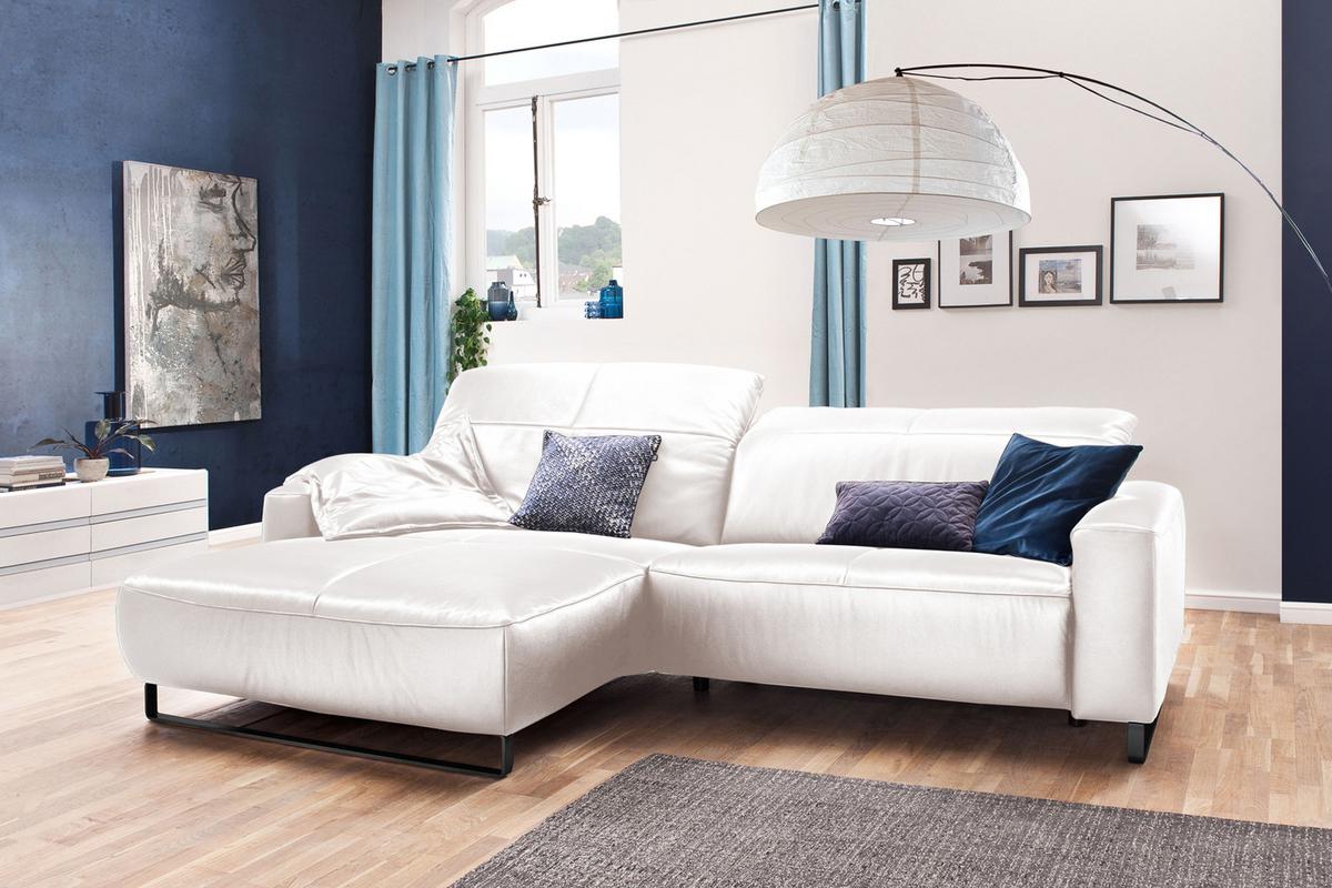 ECKSOFA MIT SITZTIEFENVERSTELLUNG YORK Ecru Leder Relaxfunktion - Ecru/Schwarz, Leder (284/180cm) - KAWOLA