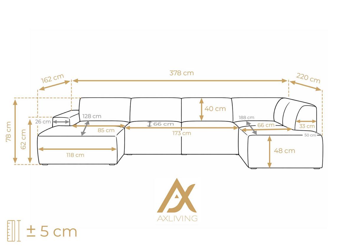 WOHNLANDSCHAFT Didim Taupe 378/220/78 cm – großes Sofa stilvoll & bequem R - Taupe/Schwarz, Kunststoff/Textil (378/78/220cm) - AX Living