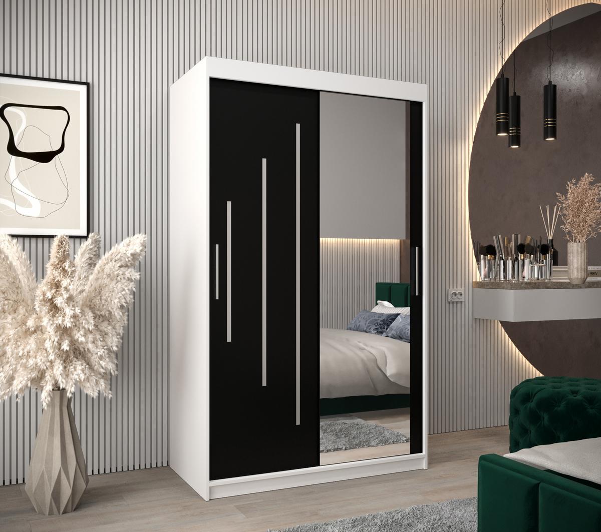 SCHWEBETÜRENSCHRANK 200/120/62 2-türig - Silberfarben/Schwarz, Holz/Kunststoff (120/200/62cm) - Abiks Möbel