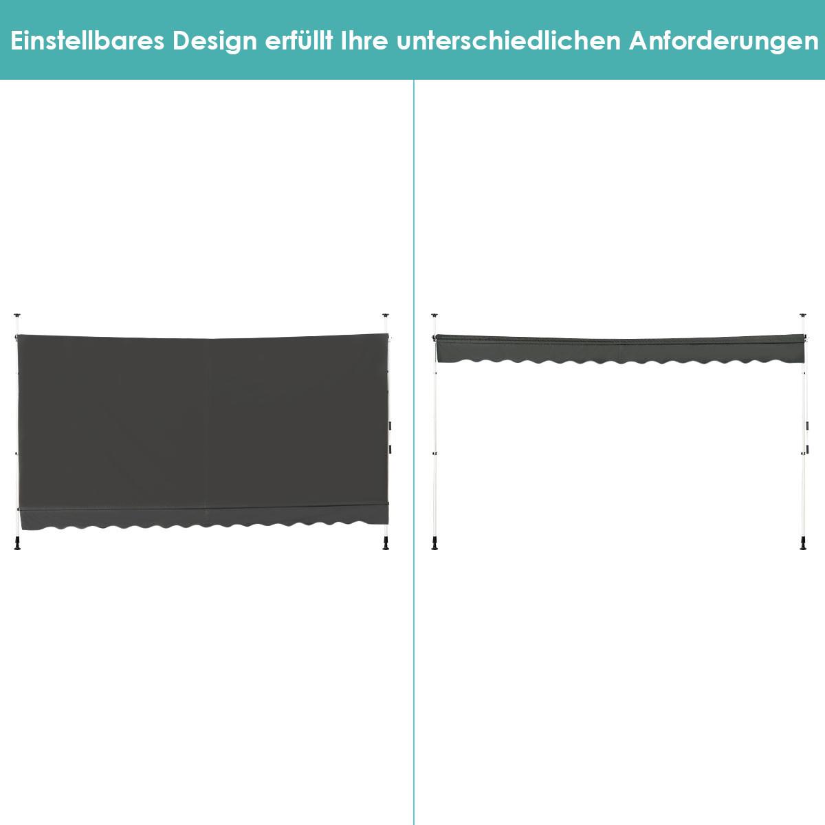 KLEMMMARKISE 400 cm Breit Grau - Grau, Metall (395/300/125cm) - COSTWAY