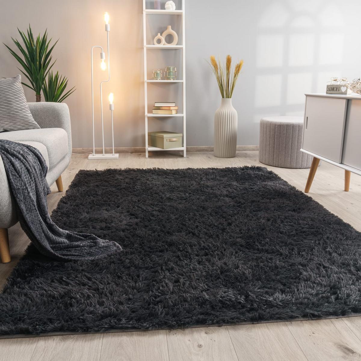 HOCHFLORTEPPICH, einfarbig, aus Polyester, Anthrazit, 140 x 200 cm - Anthrazit, Textil (200/140cm) - KADIMA DESIGN