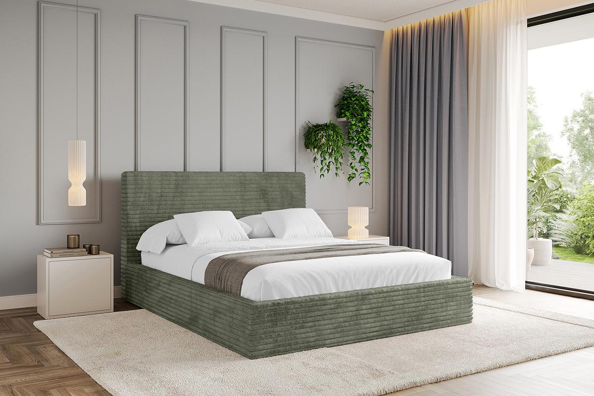 POLSTERBETT mit Bettkasten und Lattenrost, Bett mit Matratze H3/H4 - ALOVA 120x200 Olivgrün - Olivgrün, Holzwerkstoff/Textil (120/200cm) - ALTDECOR