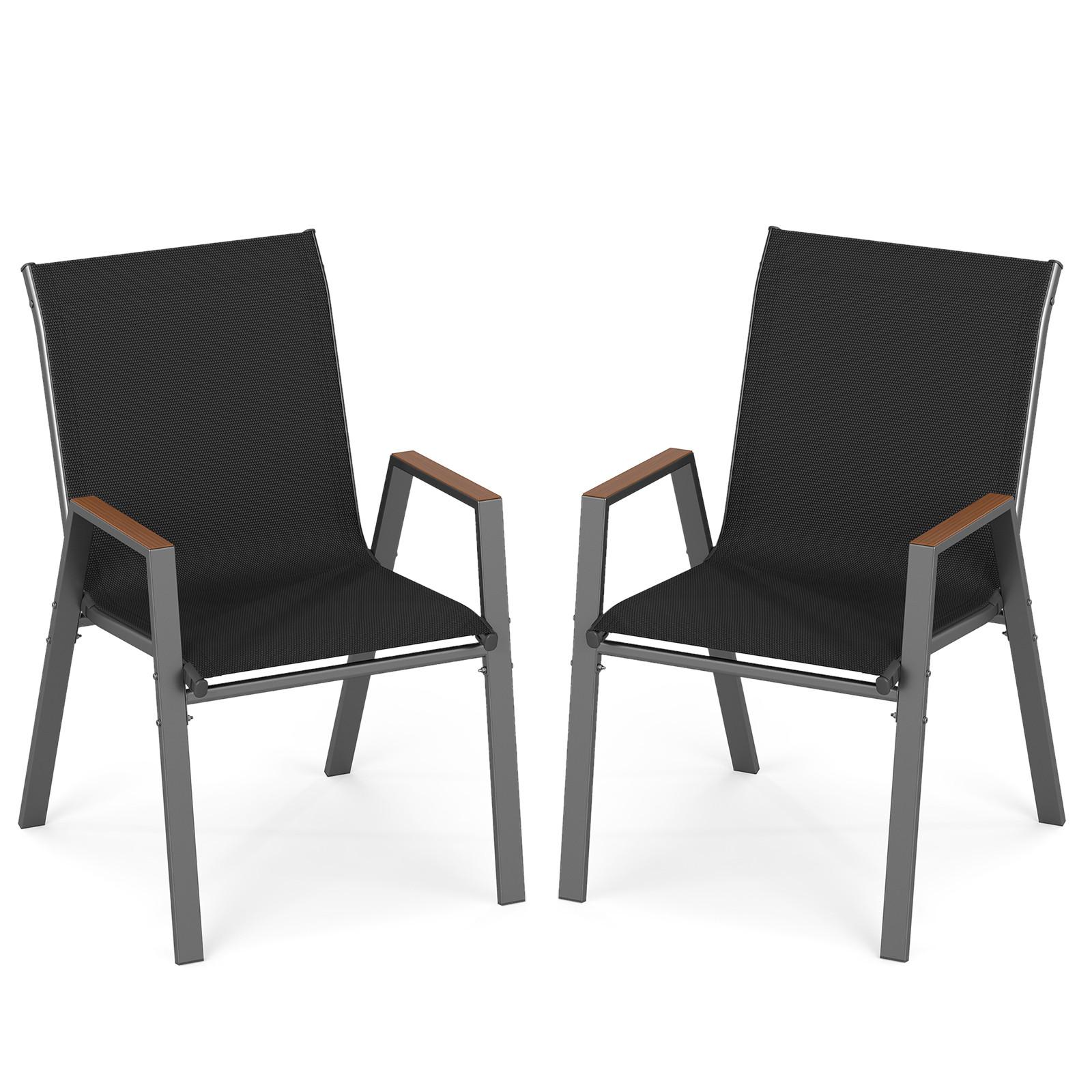 GARTENSTÜHLE stapelbar schwarz (2er-Set) - Schwarz, Metall (66/88/56cm) - COSTWAY