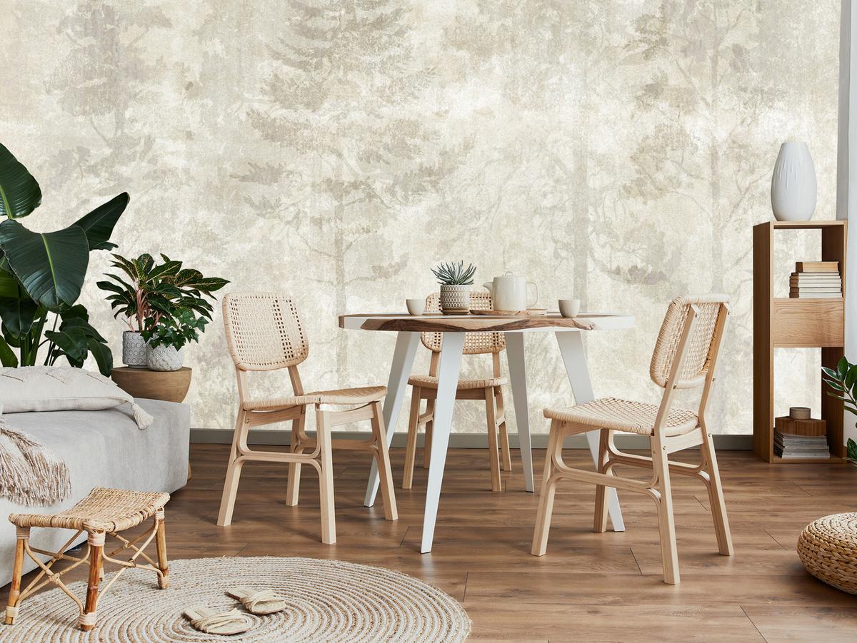 FOTOTAPETE für Wohnzimmer Boho Wald Bäume Beton Abstrakt Vintage Beige 250x175 - Beige/Braun, Papier (250/175cm) - Muralo