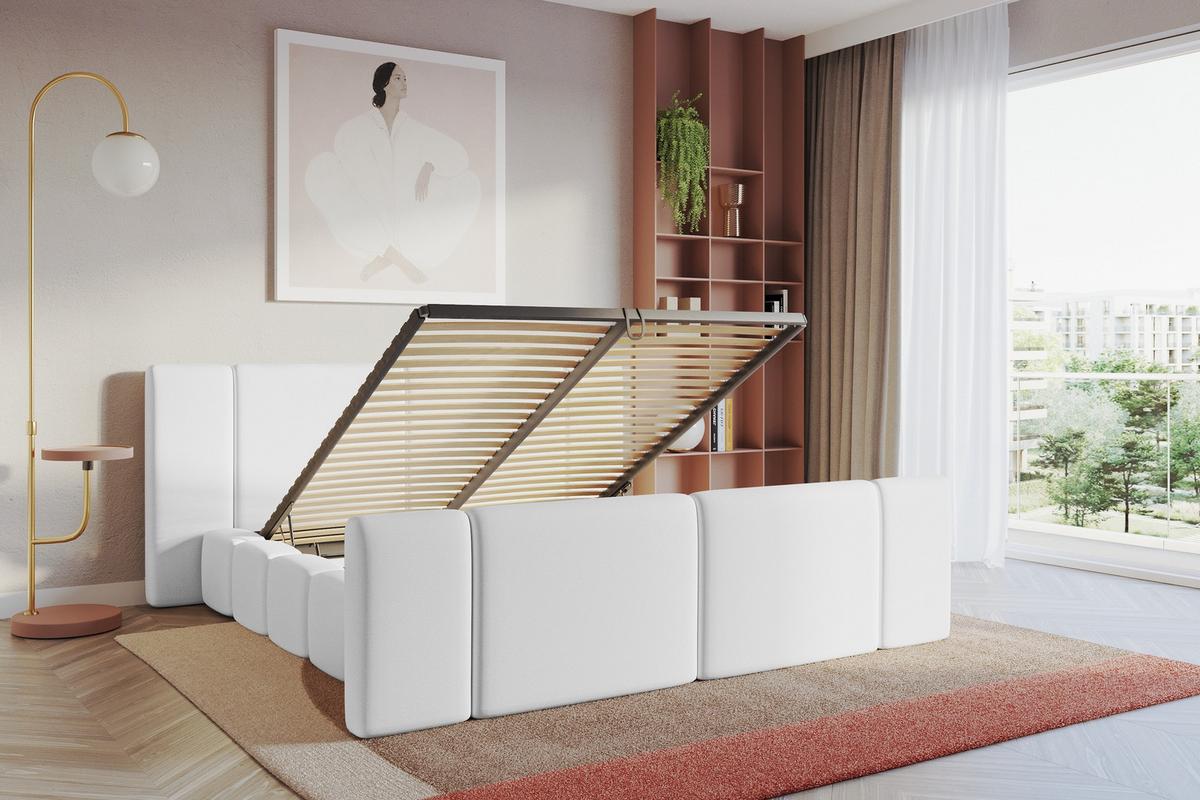 POLSTERBETT mit Bettkasten, Fußteil und Lattenrost, Bett mit Matratze H3/H4 - NILO-Z 140x200 Weiß - Weiß Hochglanz, Holzwerkstoff/Textil (140/200cm) - ALTDECOR