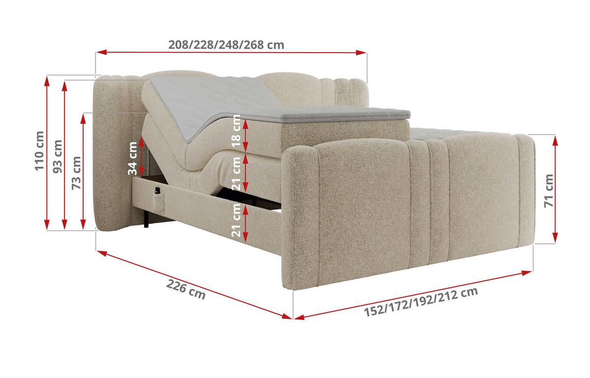 BOXBETT FORTINA 140/200 - Creme Struktur - H3 - Creme, Holz/Textil (140/200cm) - MKS