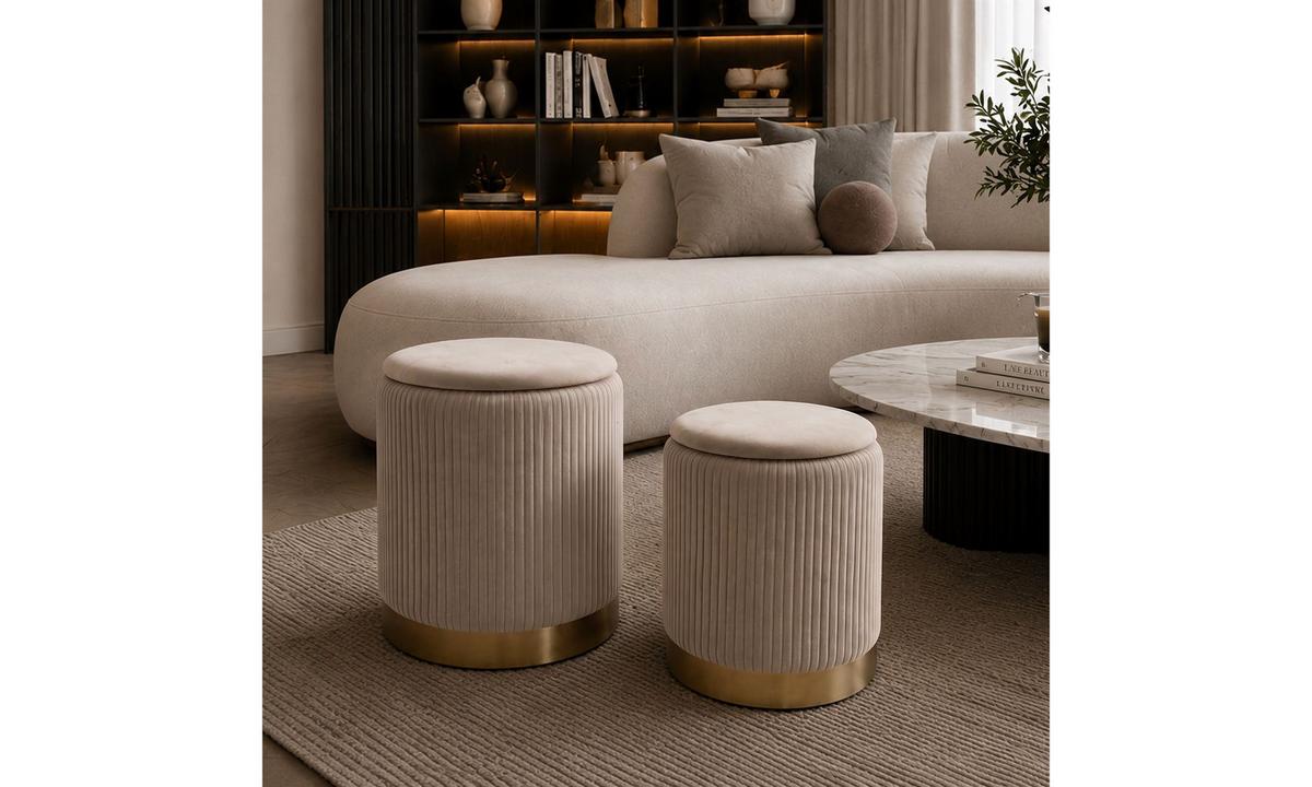 HOCKER-SET GEMINI 37/37/42 cm Beige - Beige/Goldfarben, Textil/Metall (37/42/37cm) - Lookway