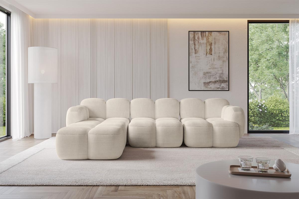 ECKSOFA modulares Sofa Links Miko-L2 302x205x75 Beige Cord - Beige/Schwarz, Holzwerkstoff/Kunststoff (302/205cm) - ALTDECOR