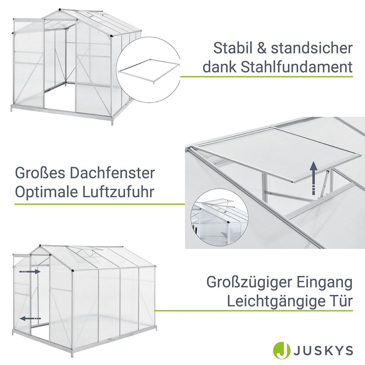 GEWÄCHSHAUS GH250F1 Aluminium 4,75m² - Silberfarben, Metall (190/195/253cm) - Juskys