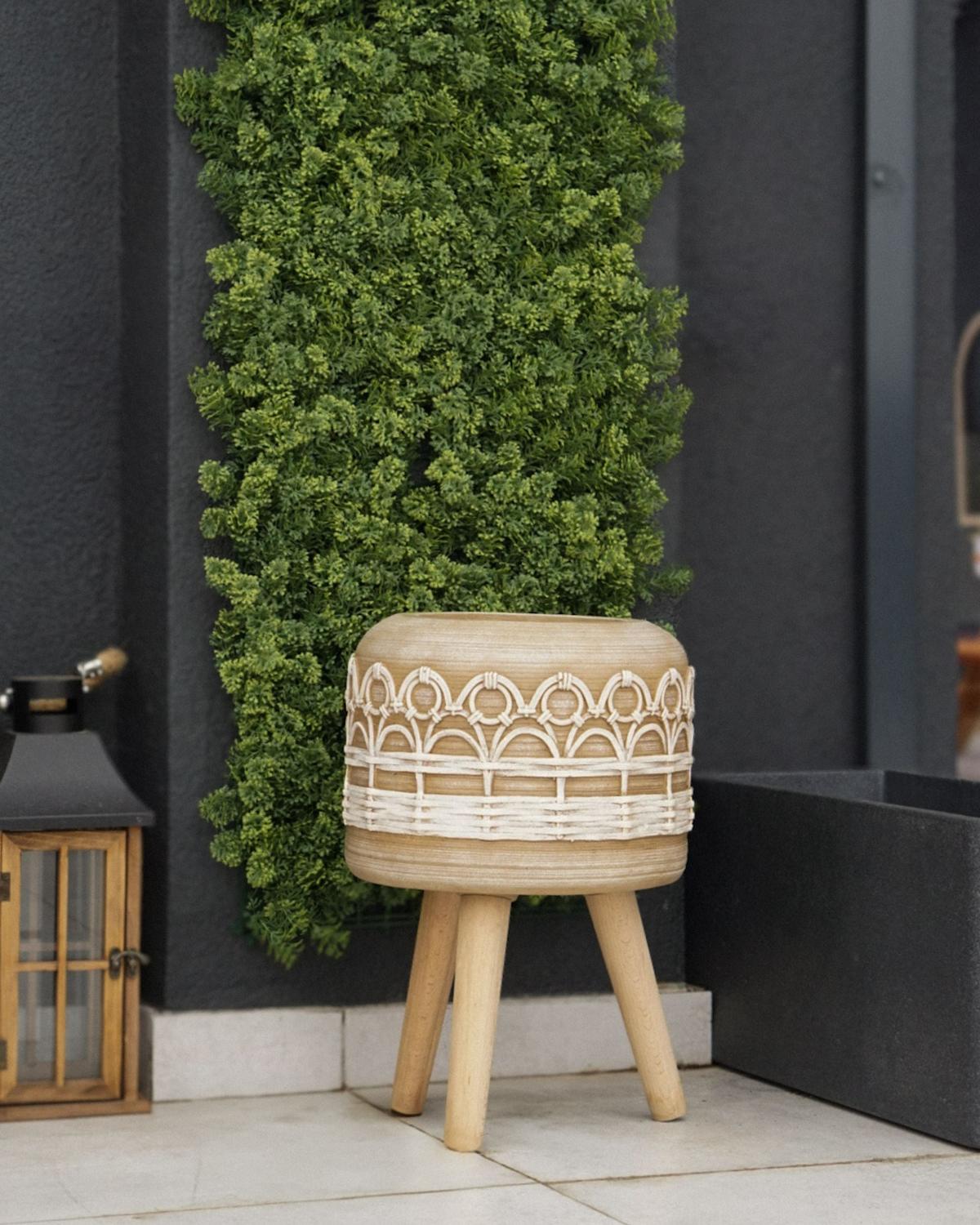 BLUMENTOPF Braun Cyrtomium - Hellbraun/Beige, Stein (42cm) - Beliani
