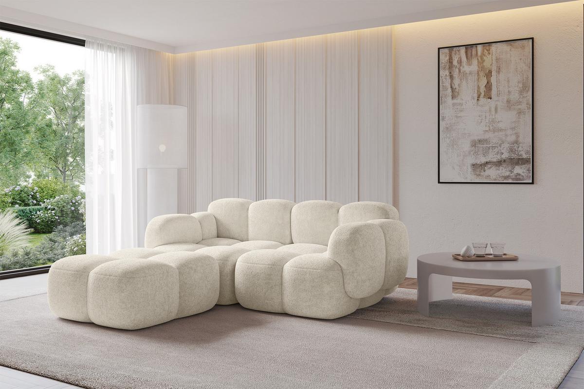 ECKSOFA modulares Sofa Links Miko-L1 214x205x75 Creme Velours - Creme/Schwarz, Holzwerkstoff/Kunststoff (214/205cm) - ALTDECOR