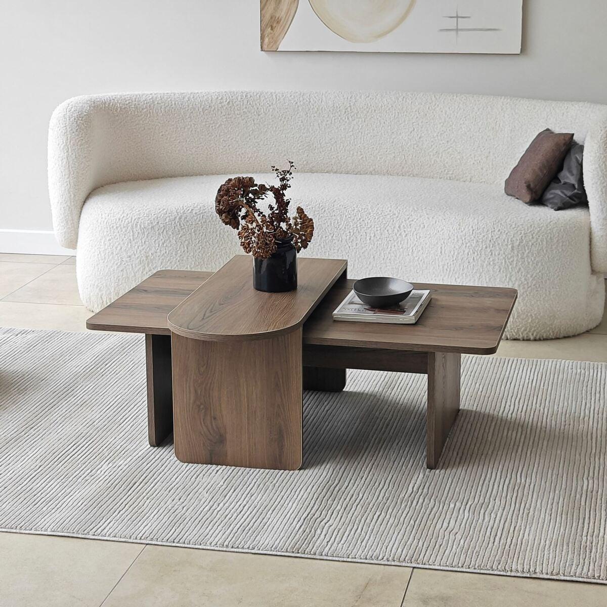 COUCHTISCHE 2er?Set asymmetrische Tischplatten L105 cm 105/60/35 cm - Naturfarben, Holzwerkstoff (65/60/35cm) - Calicosy