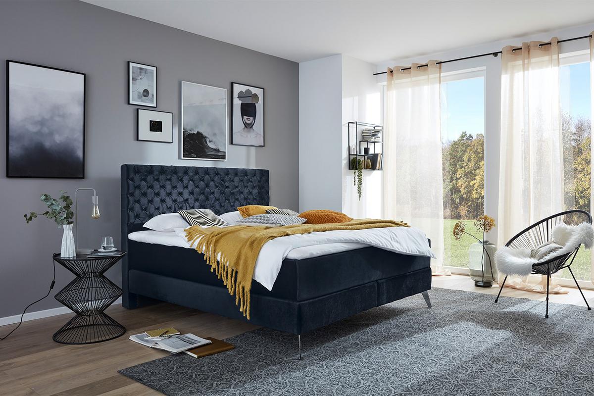 BOXSPRINGBETT SINDAR Blau Webstoff - Dunkelblau, Textil (160/200cm) - KAWOLA