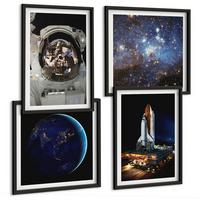 BILDER SET 4er Set - 50x50 cm & 40x60 cm Schwarzer Rahmen - Weltraum Erde Astronaut Rakete - Schwarz, Kunststoff (50/50cm) - TULUP