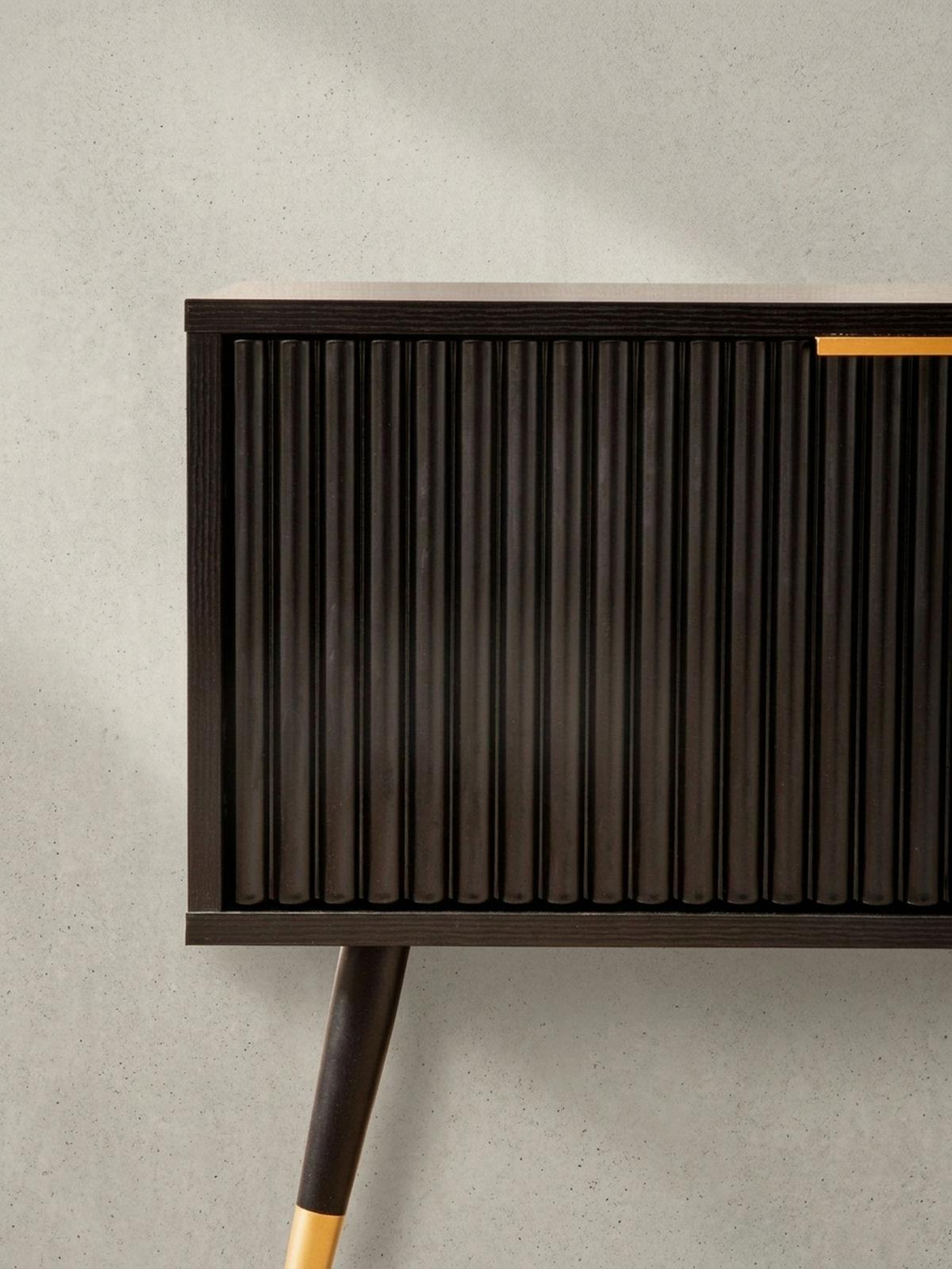 LOWBOARD Schwarz Eiche-Dekor Modern Stil 150x51x39 cm mit Türen und Ablagefächern - Goldfarben/Schwarz, Holzwerkstoff/Metall (150/51/39cm) - KADIMA DESIGN