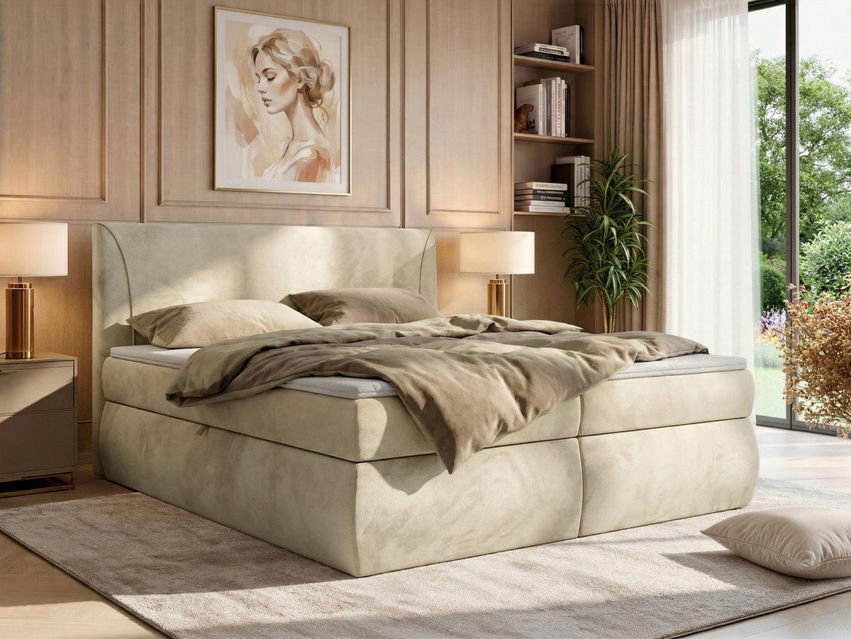BOXBETT TARENZA 180/200 - Beige Velvet - Topper T25 - H3 - Beige/Schwarz, Kunststoff/Textil (180/200cm) - MKS