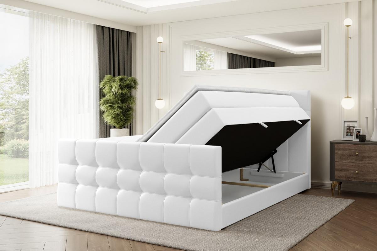 BOXSPRINGBETT BERO-Z KING - 200 x 200 - H3/H4 - Weiß Hochglanz - Weiß, Holzwerkstoff (200/200cm) - ALTDECOR