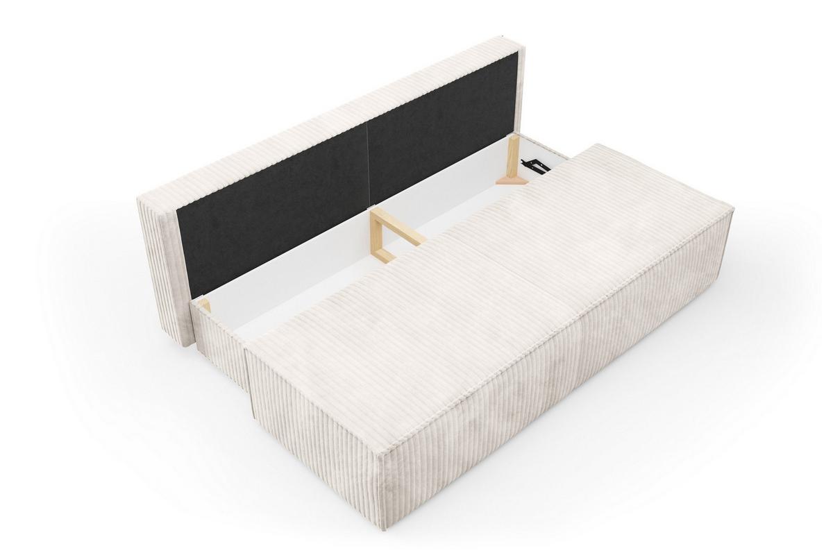 BETTSOFA TESSO Creme Kordstoff mit Schlaffunktion - Creme, Holz (202/74/94cm) - MASSENO