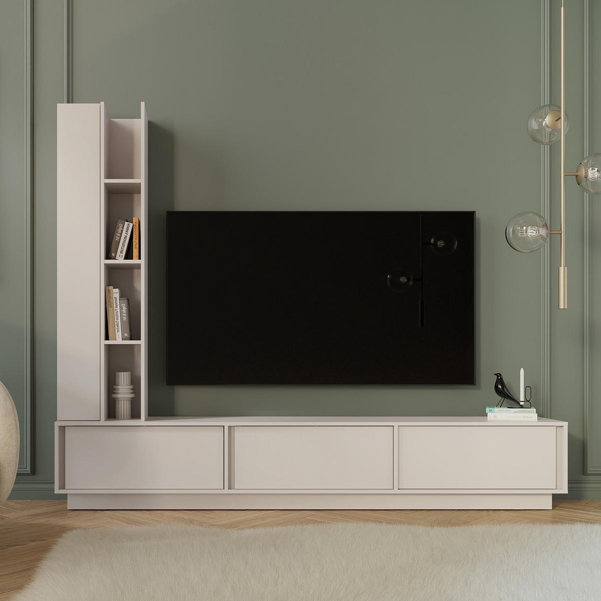 WOHNWAND Vero 2-teilig Wohnzimmer-Set mit TV-Lowboard und Hochschrank, Kaschmir - Kaschmir, Holzwerkstoff (230/185/35cm) - Beautysofa