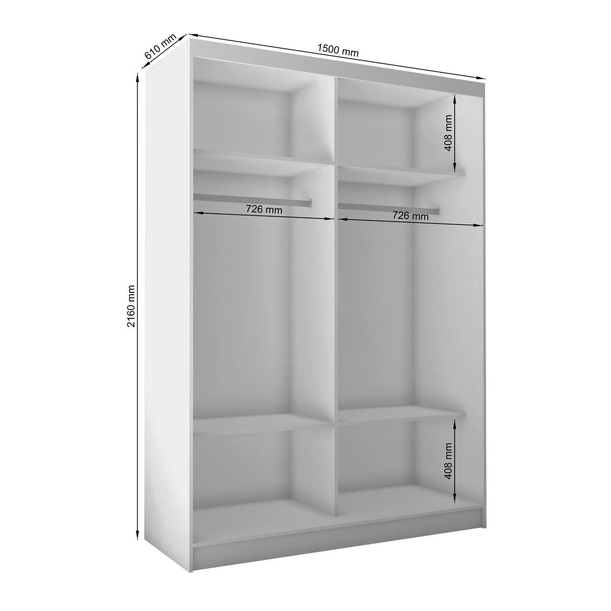 SCHWEBETÜRENSCHRANK FIORELLA 150/216/61 cm 2-türig mit Spiegel Sonoma Eiche - Sonoma Eiche, Holzwerkstoff (150/216/61cm) - MASSENO