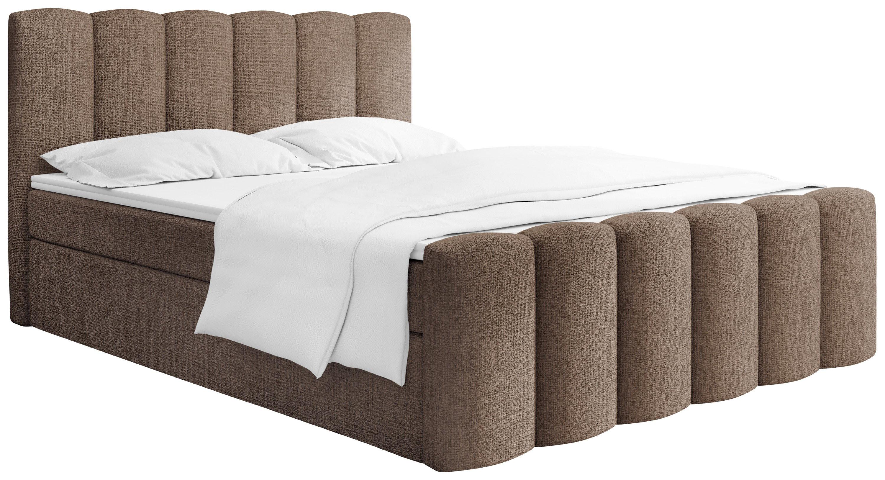 BOXBETT Serenity mit Bettkasten, Braun Chenille 200x200 cm – inkl. H4 Taschenfederkern Matratze & Foam Topper - Schwarz/Braun, Holz/Holzwerkstoff (200/200cm) - WFL GROUP