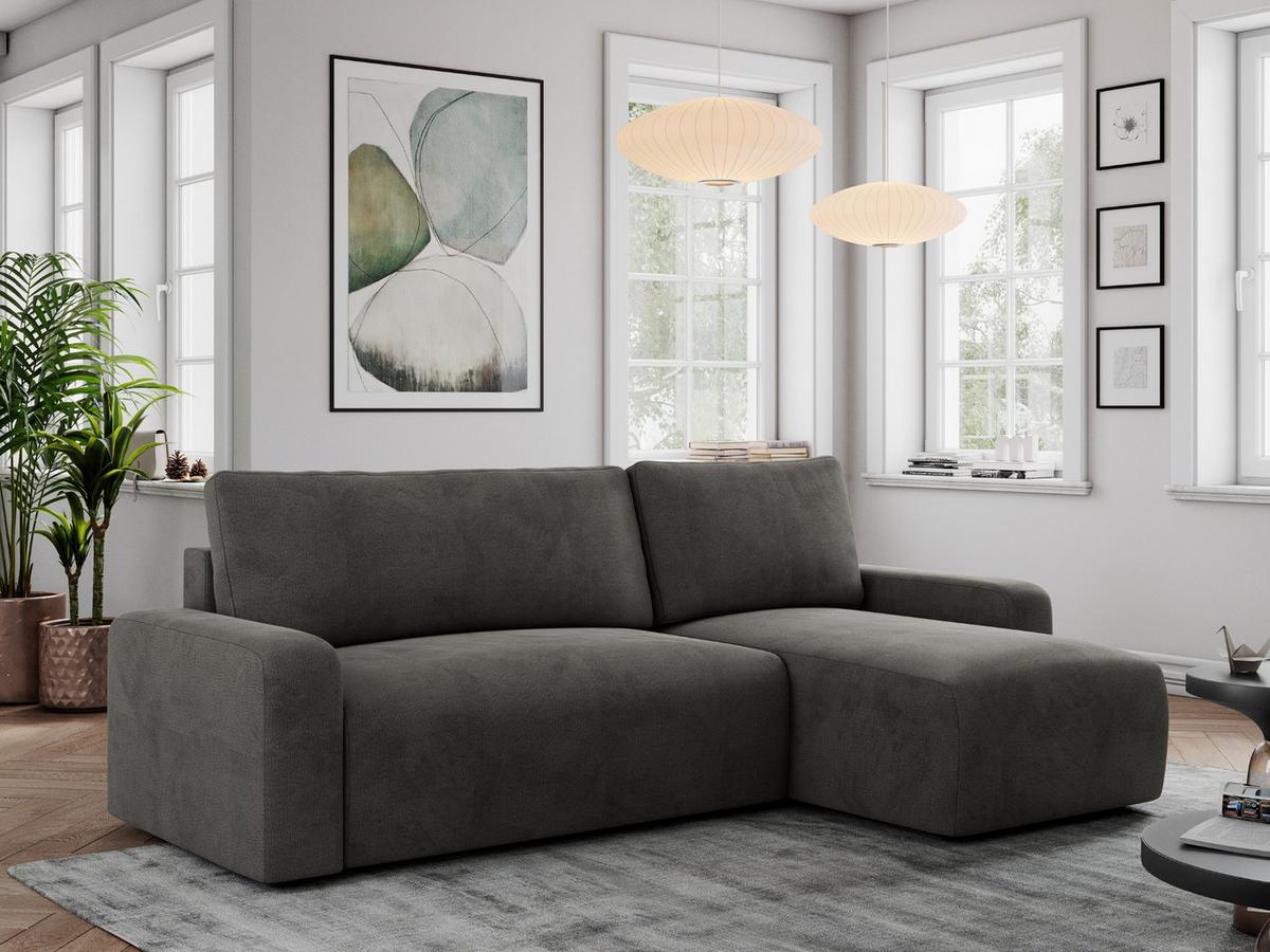 ECKSOFA ARGOS Dunkelgrau Velours - Dunkelgrau/Schwarz, Kunststoff/Textil (245/150cm) - MKS