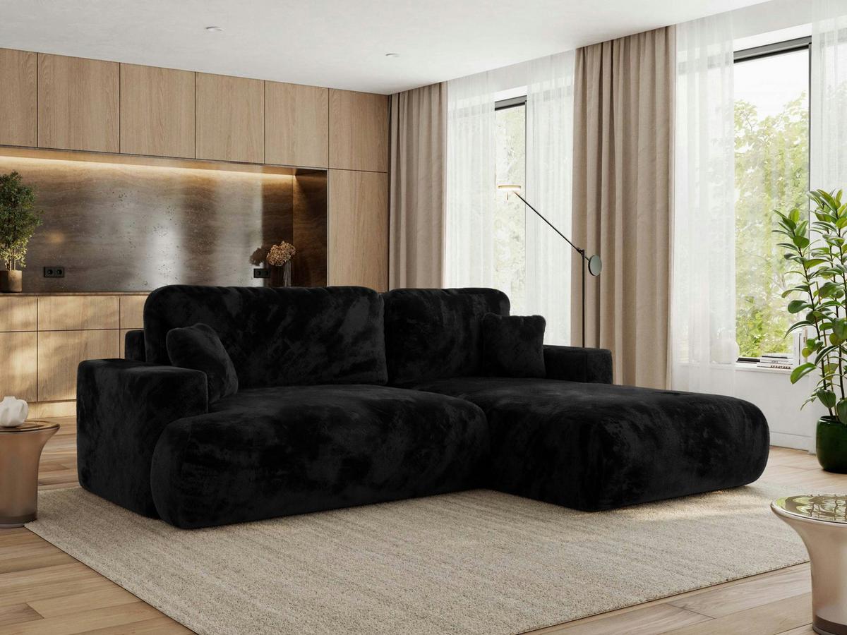 ECKSOFA OVO L Schwarz Plüsch - Rechts Seite - Schwarz, Kunststoff/Textil (195/271cm) - MKS