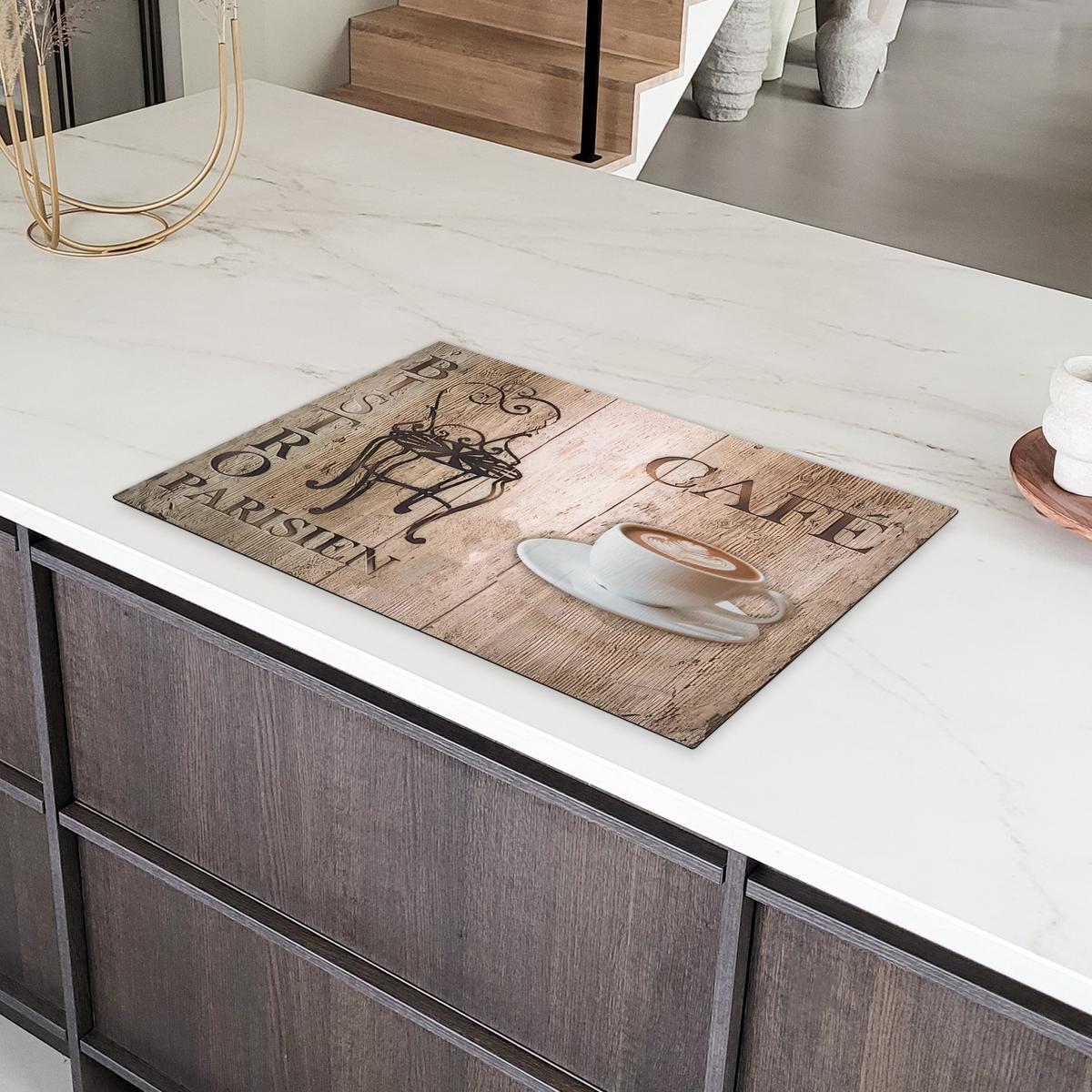 HERDABDECKPLATTE Bistro Parisien - Café - Kaffee - Jahrgang Induktionsschutz 80x52.2 cm - Cappuccino, Kunststoff (80.2/52.2/0.2cm) - MuchoWow
