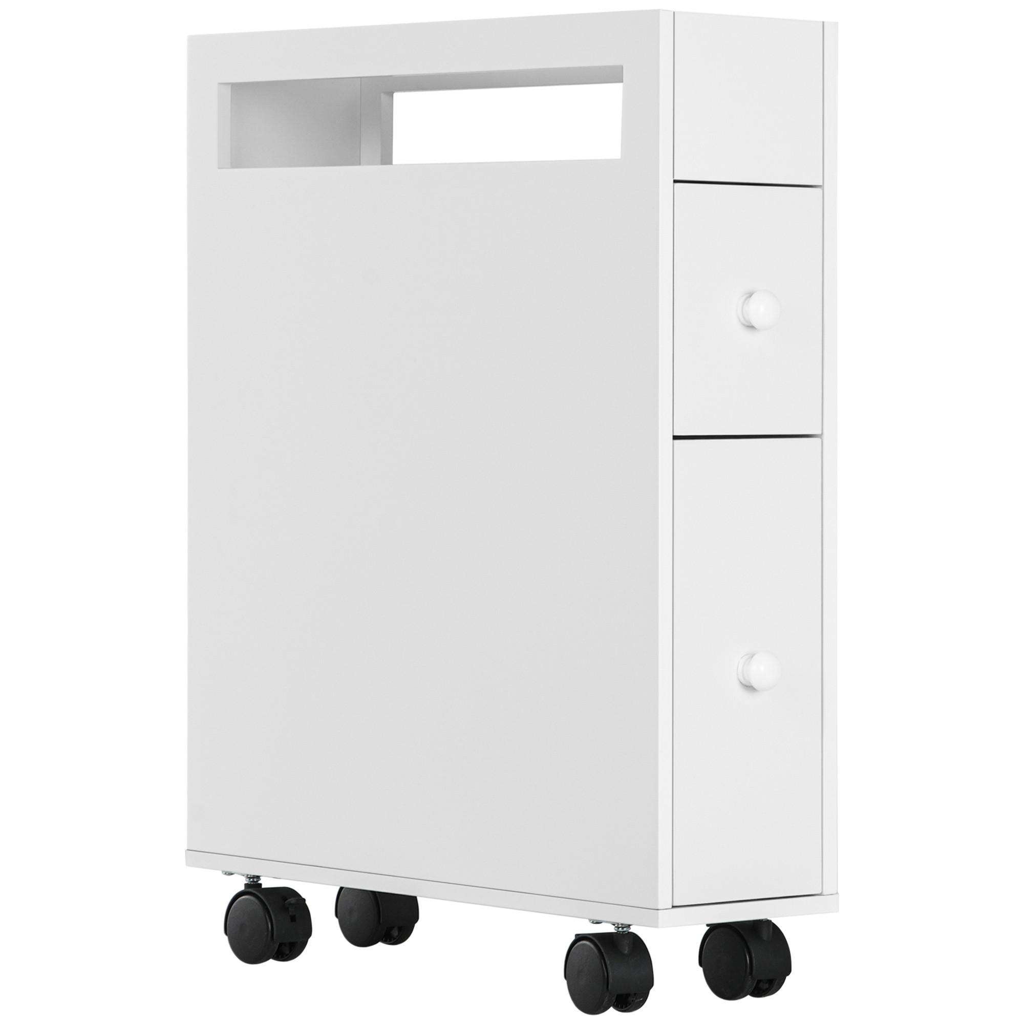 BADEZIMMERSCHRANK mit Rollen, Nischenschrank mit 2 Schubladen, offenem Fach - Schwarz/Weiß, Holz/Kunststoff (49.5/66/16cm) - HOMCOM
