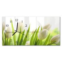 WANDUHR aus Glas 60x30 cm - Weiße Tulpen - Weiß, Glas (60/30/0.4cm) - TULUP