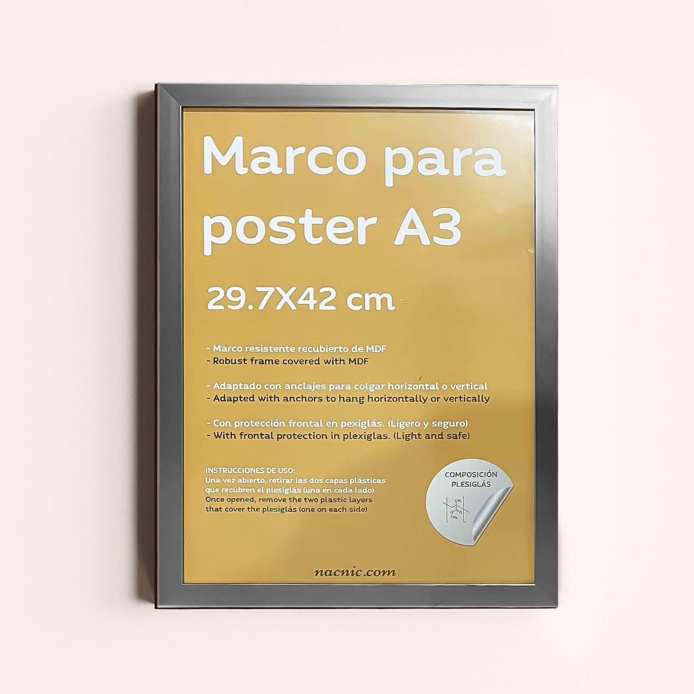 RAHMEN Set mit 4 aus MDF und Acrylglas Schutz und Aussteller für Fotografien, Bilder, Poster, Gemälde, Dekoration für Haus Farbe Hellholz A3 - Beige, Holz (29.7/3cm) - Nacnic