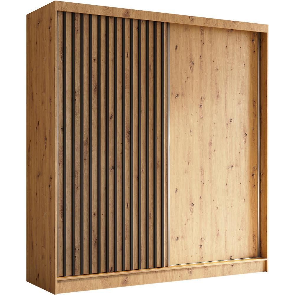 SCHWEBETÜRENSCHRANK Helios II 200/216/61 eiche Artisan+schwarz mit Schubladen - Schwarz/Eiche Artisan, Holzwerkstoff (200/216/61cm) - Beautysofa