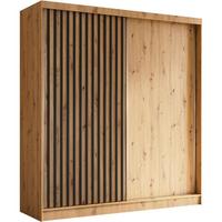 SCHWEBETÜRENSCHRANK Helios II 200/216/61 eiche Artisan+schwarz mit Schubladen - Schwarz/Eiche Artisan, Holzwerkstoff (200/216/61cm) - Beautysofa