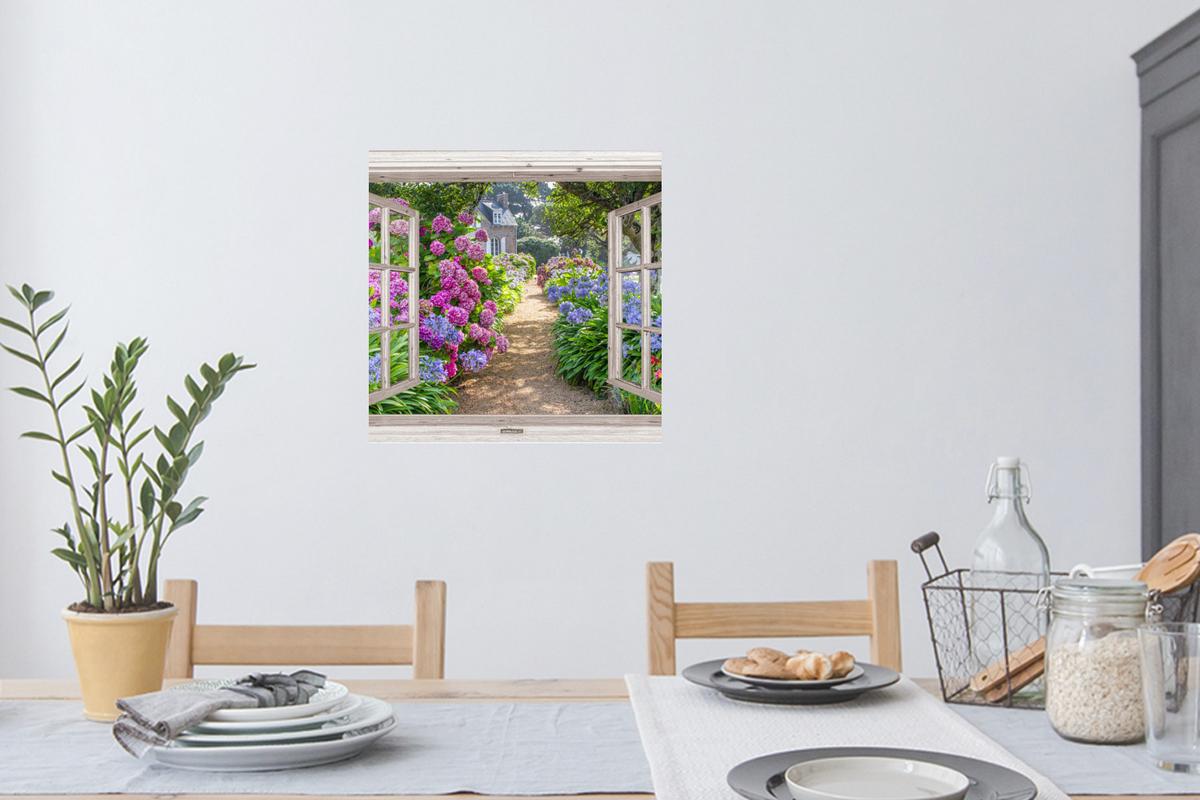 WANDTATTOO Hortensie - Durchsichtig - Blumen - Sommer - Lila - Weg Wanddeko 50x50 cm - Lila, Kunststoff (50/50/0.1cm) - MuchoWow