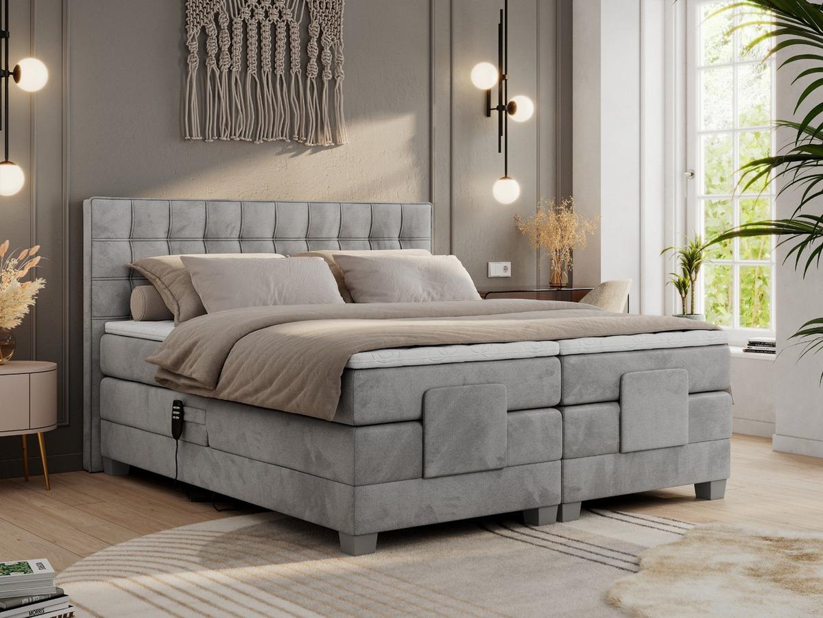 BOXBETT ELEKTRO 140/200 Hellgrau Velvet - H4 - Hellgrau, Holz/Textil (140/200cm) - MKS