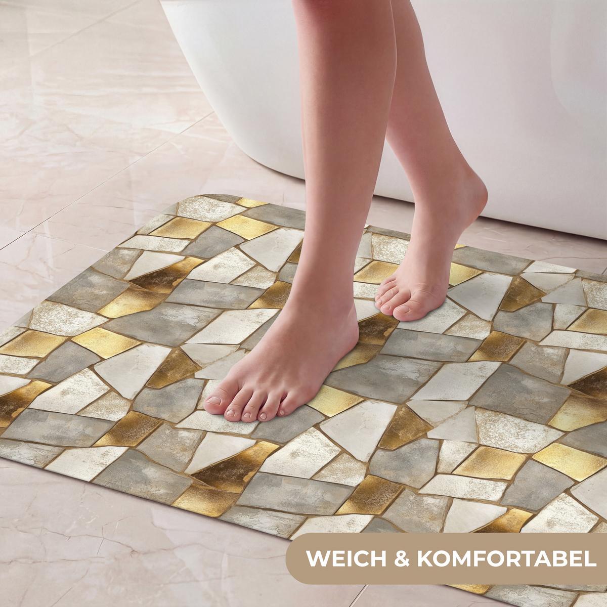 BADEMATTE Mosaik - Marmor - Gold 80x50 cm - Champagner, Textil (80/50cm) - OnlyWow