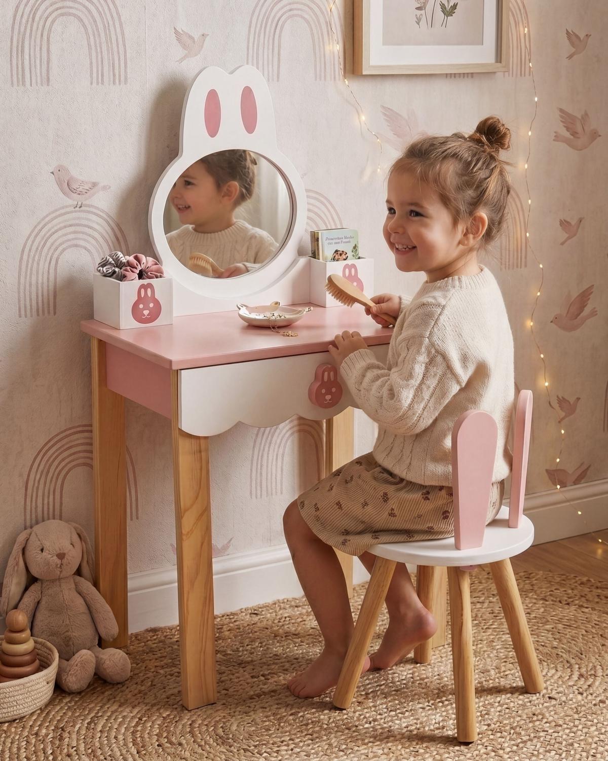 KINDERSCHMINKTISCH mit Stuhl Rosa Lenah - Pink/Weiß, Holz/Holzwerkstoff (50/91/30cm) - Beliani