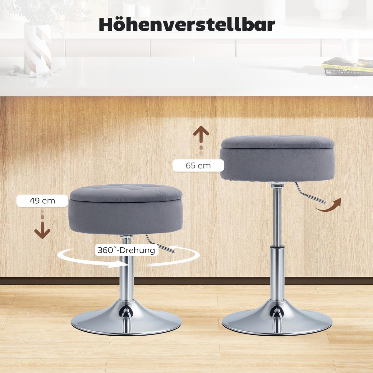 BARHOCKER Polyester Stahl Grau - Silberfarben/Grau, Textil/Metall (39/65/39cm) - HOMCOM